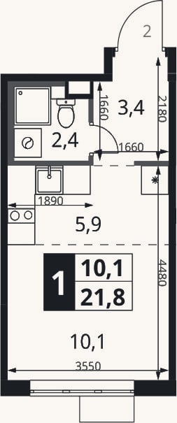 Планировка: Студия, 21,8 м²