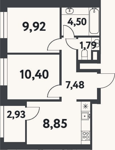 Планировка: 2-к, 45,6 м²