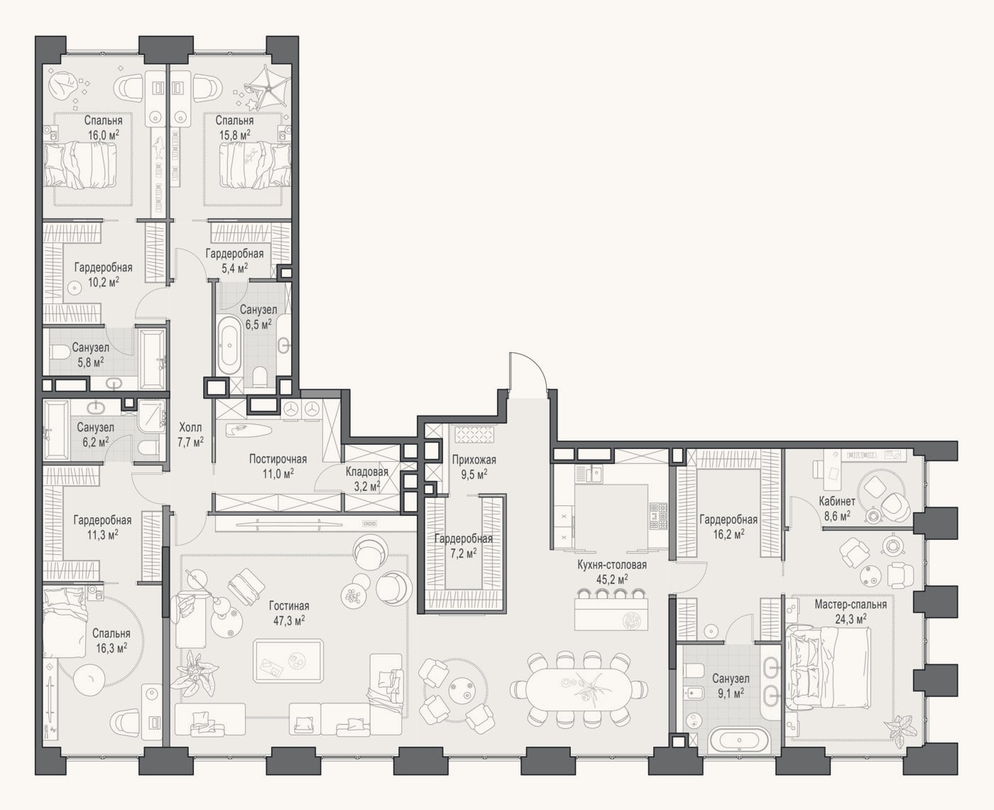 Планировка: 4+ к, 283,7 м²