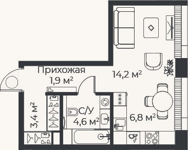 Планировка: Студия, 30,9 м²