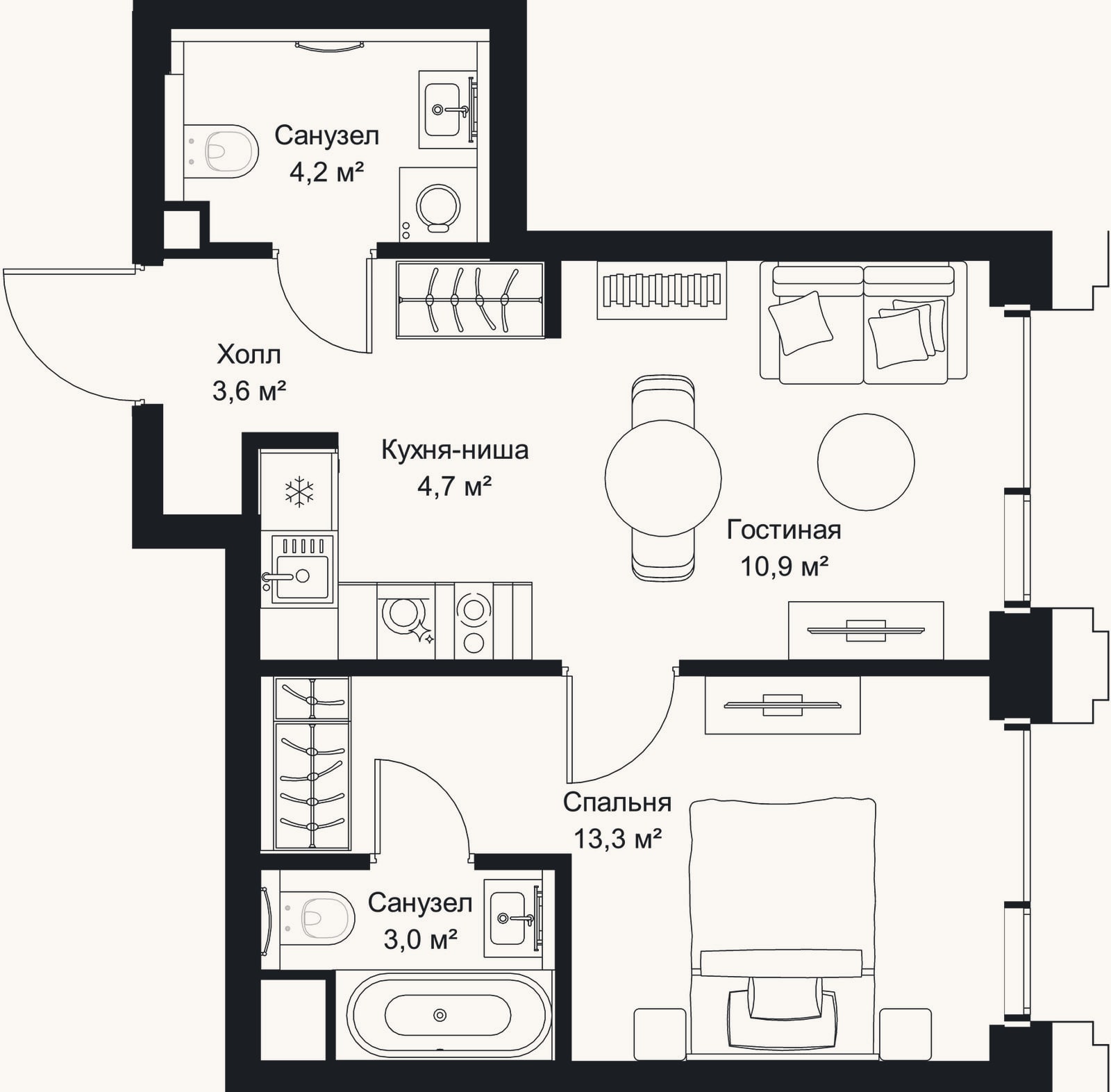 Планировка: 2-к, 39,7 м²