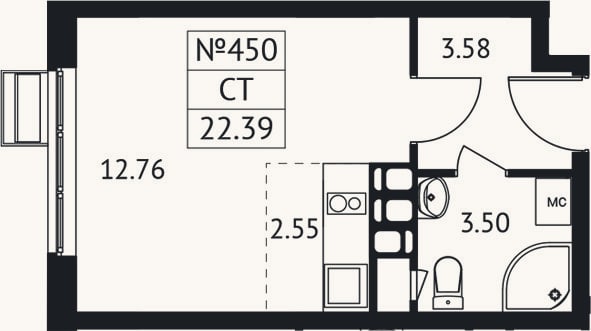 Планировка: Студия, 22,4 м²