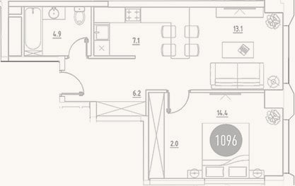 Планировка: 2-к, 47,7 м²