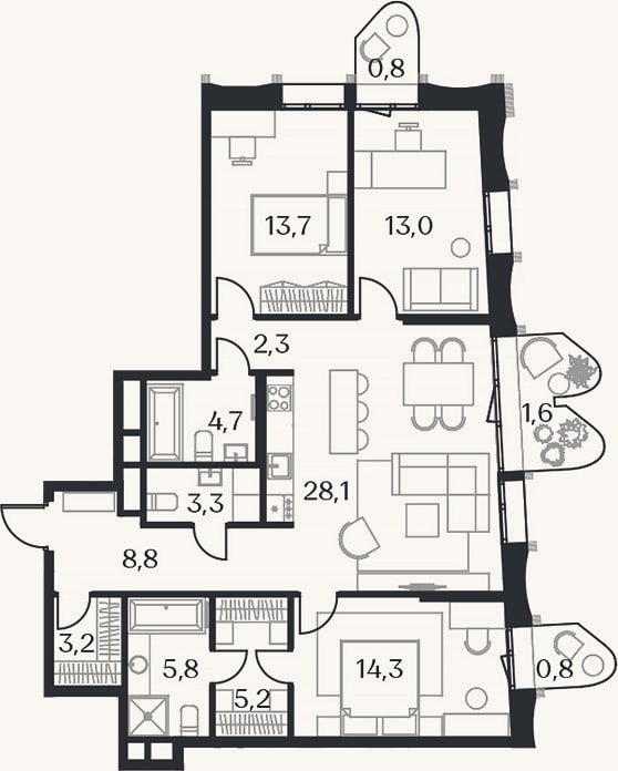 Планировка: 4+ к, 102,4 м²