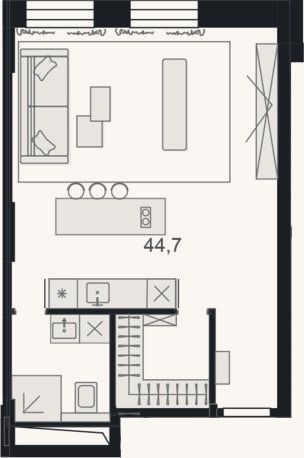 Планировка: Своб. план., 44,8 м²