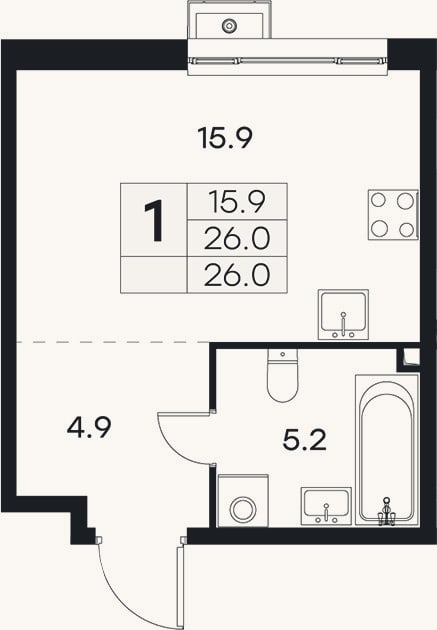 Планировка: Студия, 26 м²