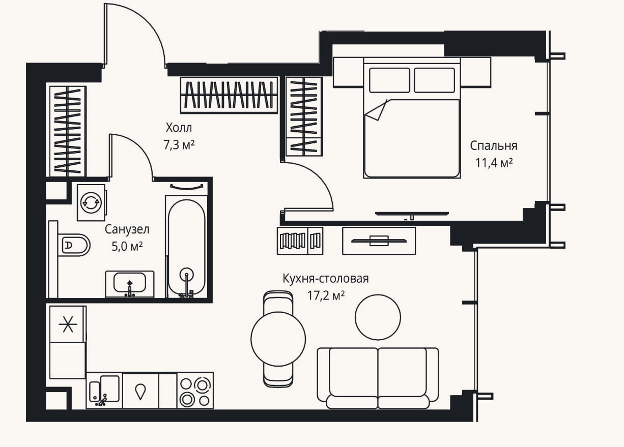 Планировка: 2-к, 40,9 м²