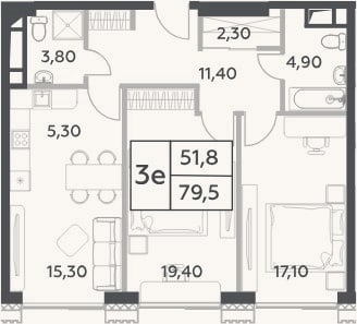 Планировка: 3-к, 79,5 м²