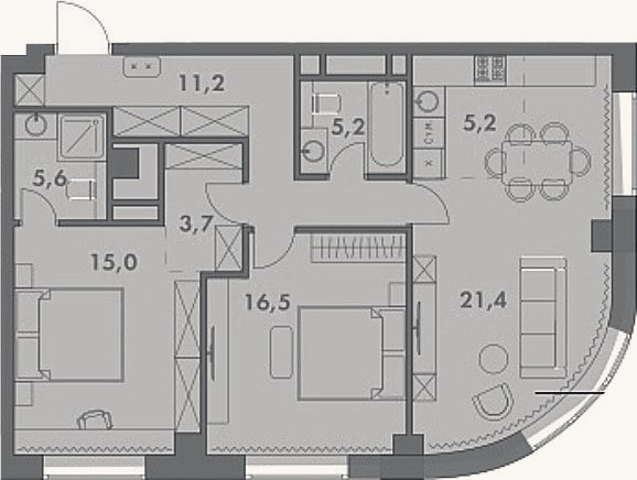 Планировка: 3-к, 83,9 м²