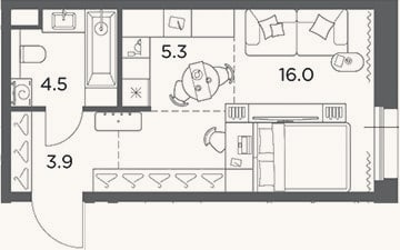 Планировка: Студия, 29,7 м²
