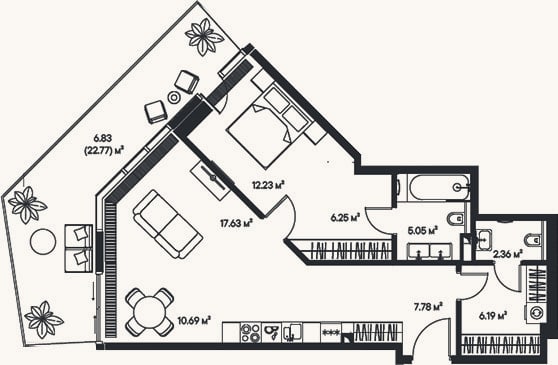 Планировка: 2-к, 68,2 м²
