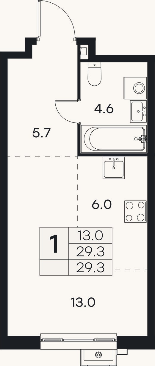 Планировка: Студия, 29,3 м²