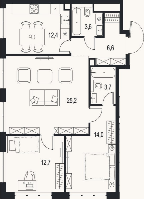 Планировка: 3-к, 78,2 м²