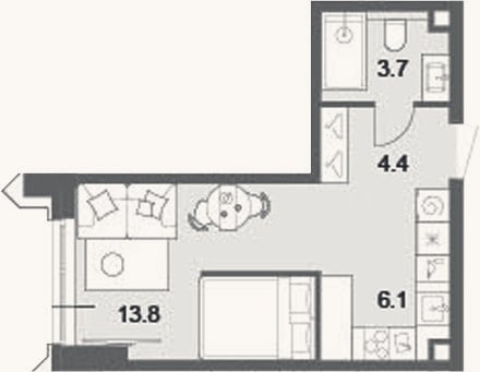 Планировка: Студия, 28 м²