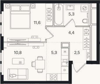 Планировка: 2-к, 39,9 м²