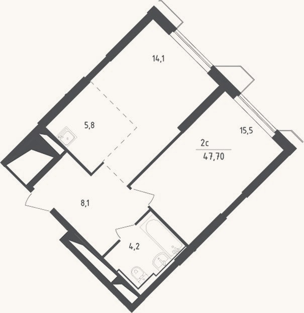 Планировка: 2-к, 47,7 м²