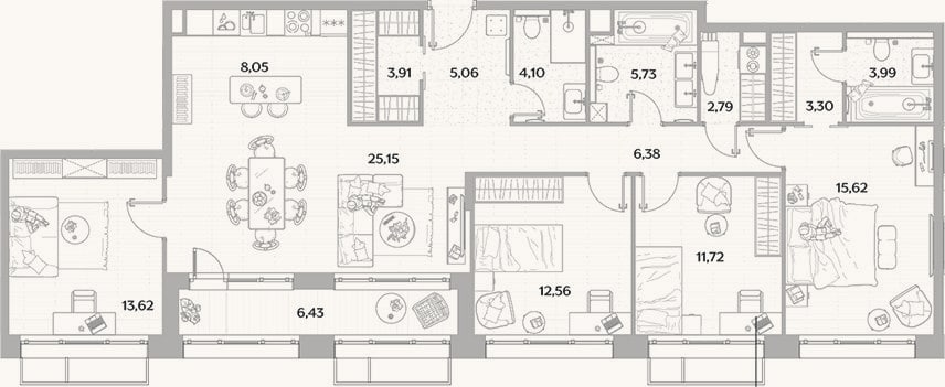 Планировка: 4+ к, 122 м²