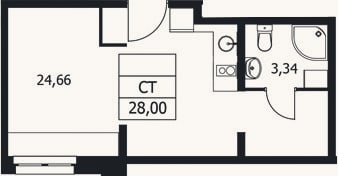 Планировка: Студия, 28 м²