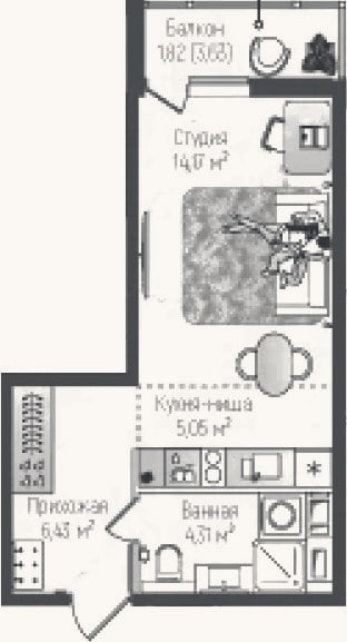 Планировка: Студия, 30 м²