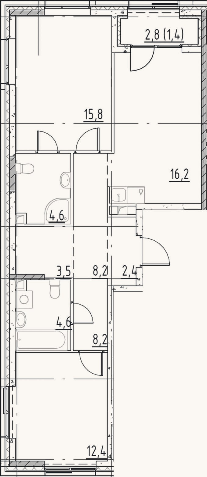 Планировка: 3-к, 67,7 м²