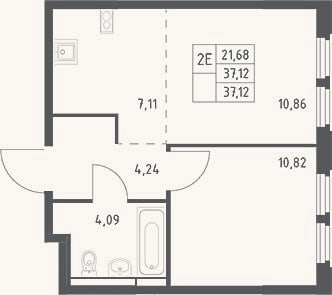 Планировка: 2-к, 37,1 м²