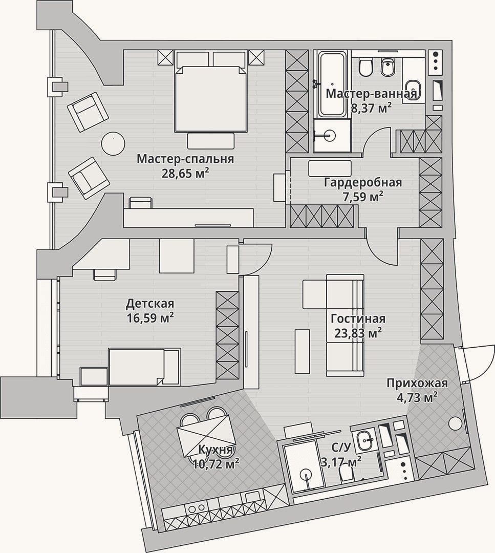 Планировка: 2-к, 100,8 м²