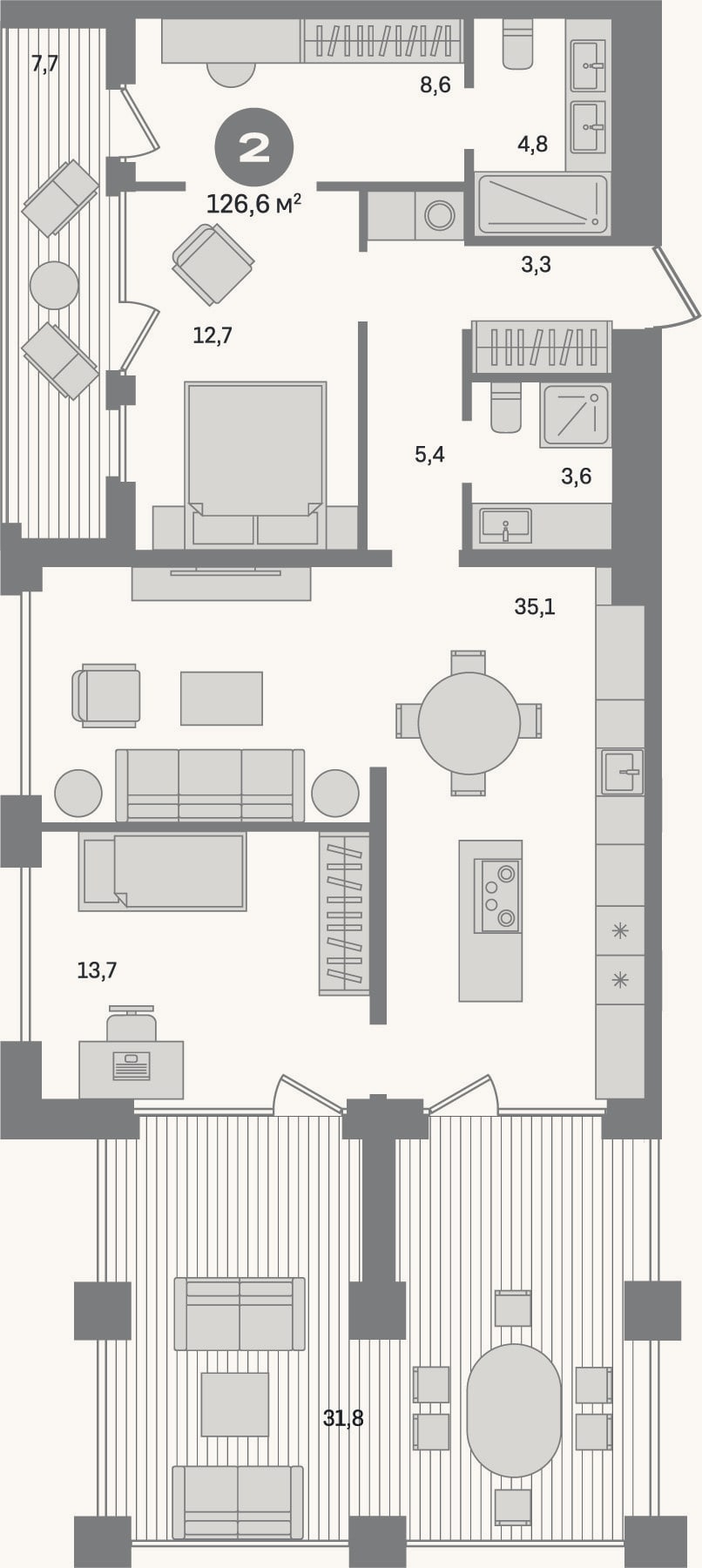 Планировка: 2-к, 87,1 м²