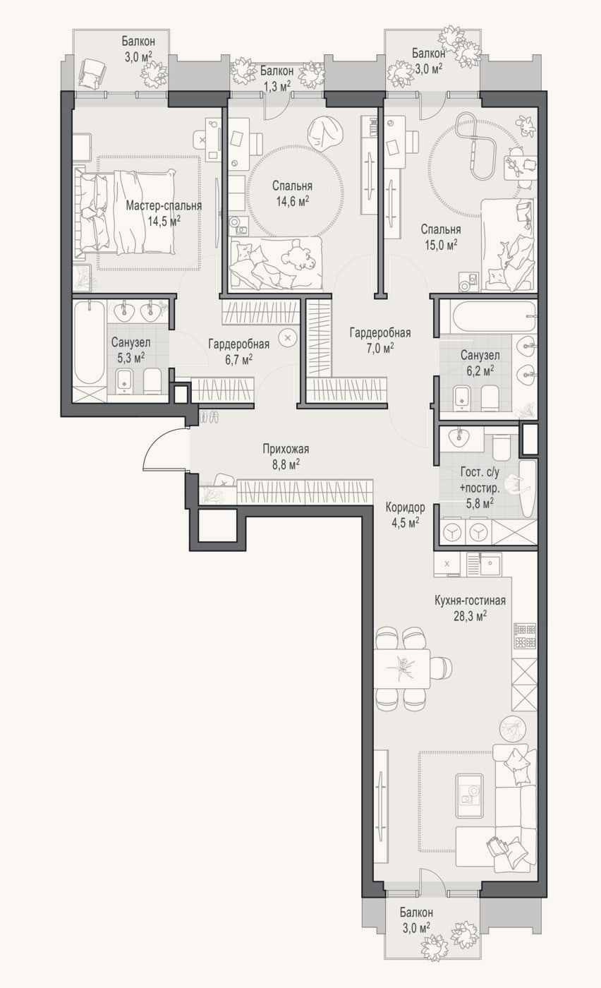 Планировка: 4+ к, 119,1 м²