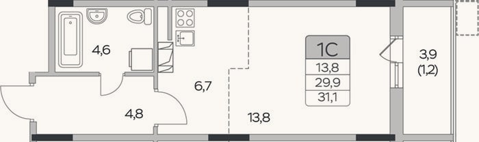 Планировка: Студия, 29,9 м²