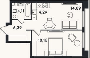 Планировка: 2-к, 47,8 м²