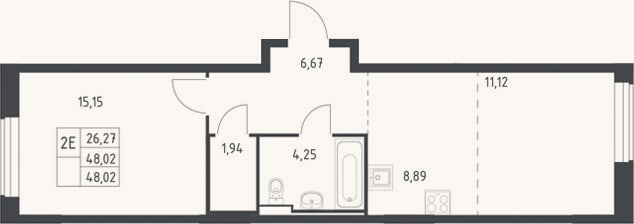 Планировка: 2-к, 48 м²