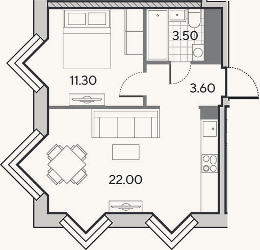 Планировка: 2-к, 40,4 м²