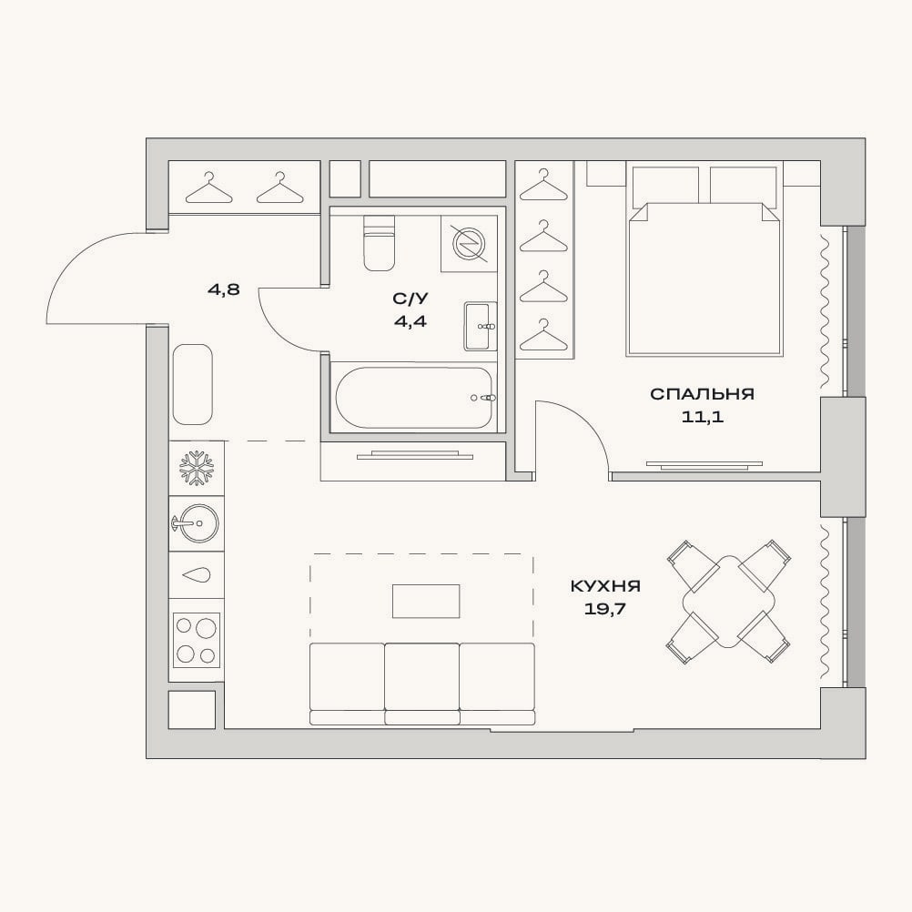 Планировка: 2-к, 40 м²