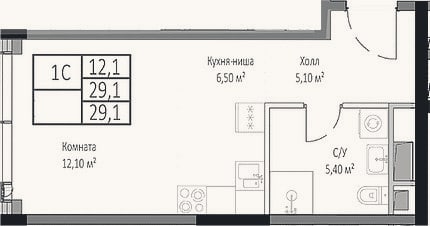 Планировка: Студия, 29,1 м²