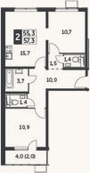 Планировка: 3-к, 55,3 м²