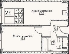 Планировка: 2-к, 48,8 м²