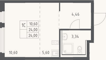 Планировка: Студия, 24 м²