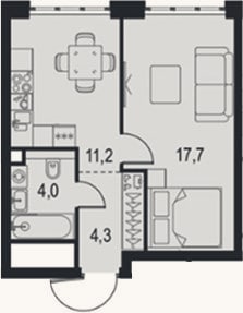 Планировка: 1-к, 37,2 м²