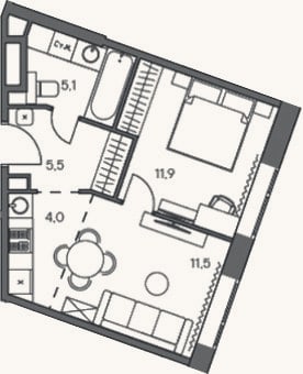 Планировка: 2-к, 38 м²