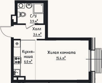 Планировка: Студия, 28,7 м²