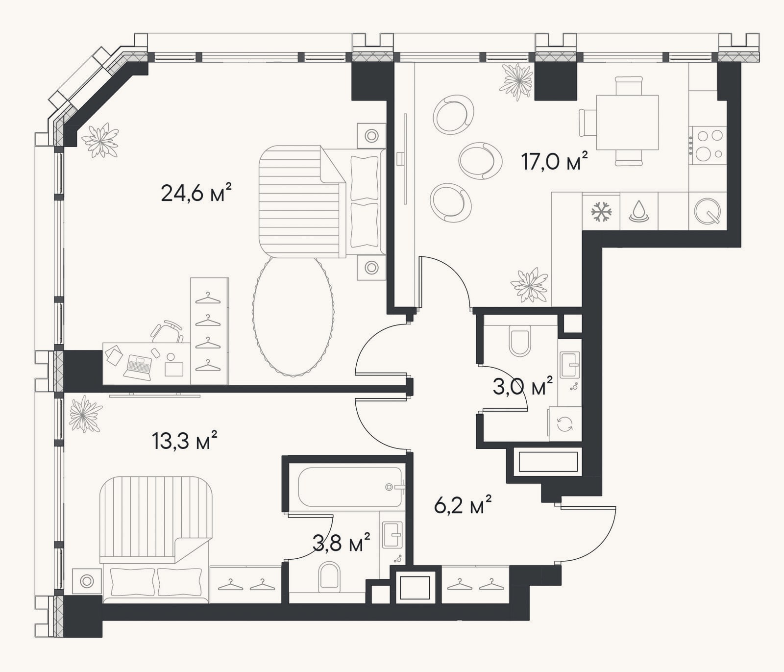 Планировка: 2-к, 67,9 м²