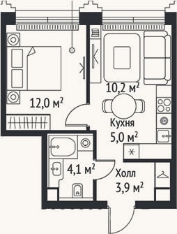 Планировка: 2-к, 35,2 м²