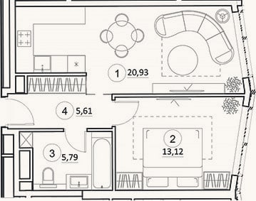 Планировка: 2-к, 45,5 м²