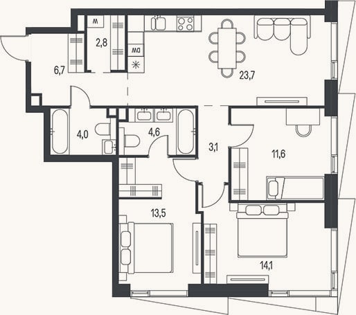 Планировка: 4+ к, 84,2 м²