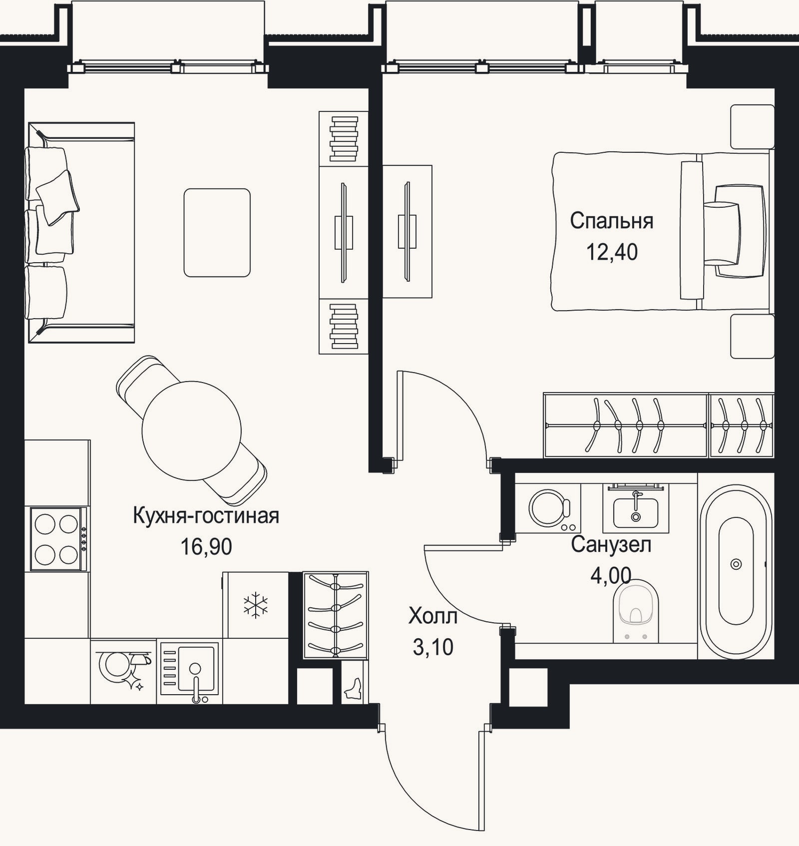 Планировка: 2-к, 36,4 м²