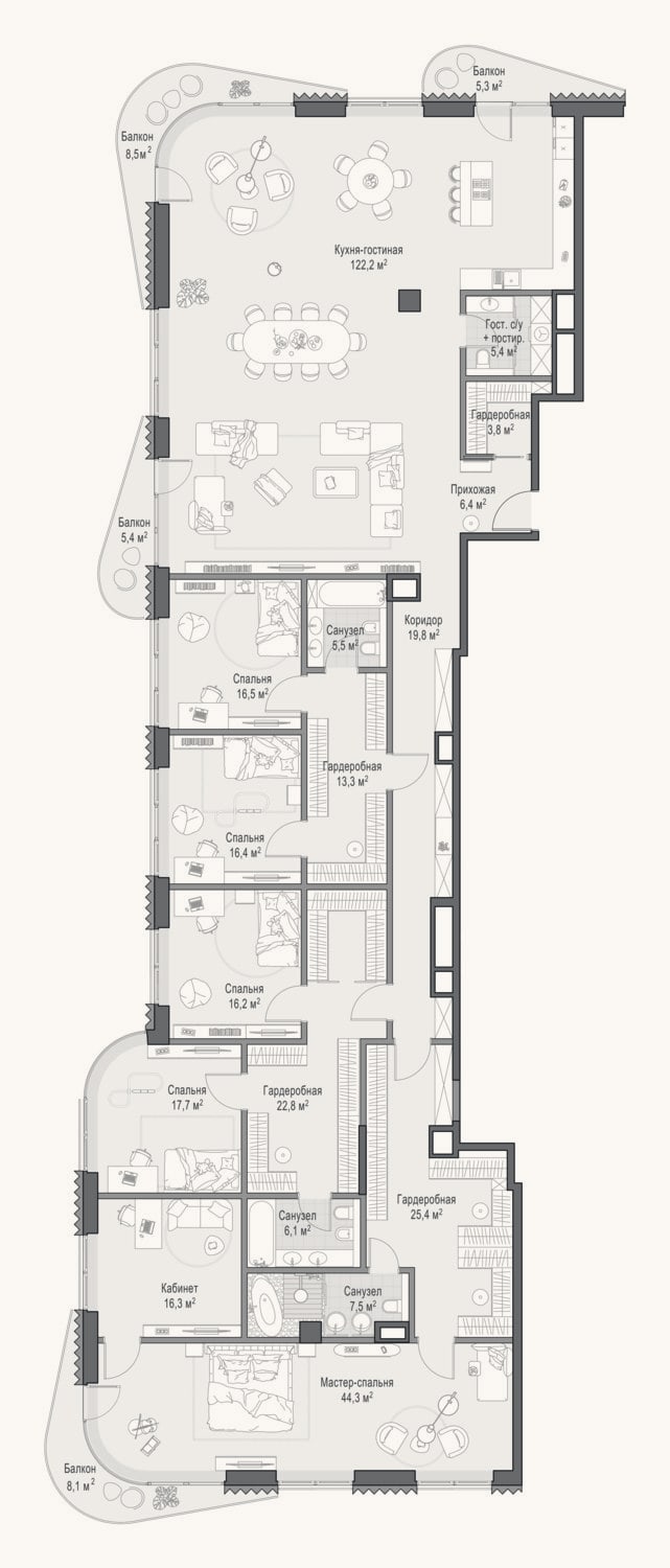 Планировка: 4+ к, 359,8 м²