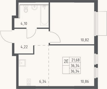 Планировка: 2-к, 36,3 м²