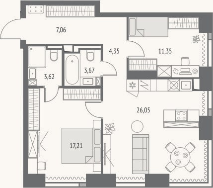 Планировка: 3-к, 73,3 м²