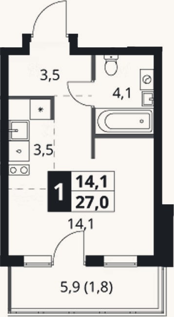 Планировка: Студия, 25,2 м²