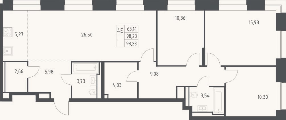 Планировка: 4+ к, 98,2 м²